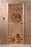 Дверь для сауны DoorWood (Дорвуд) 60x190 Основная серия Лебединое озеро (бронза матовое) правая