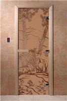 Дверь для сауны DoorWood (Дорвуд) 70x170 Основная серия Мишки в лесу (бронза матовая) правая