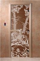 Дверь для сауны DoorWood (Дорвуд) 60x180 Основная серия Мишки в лесу (бронза) правая