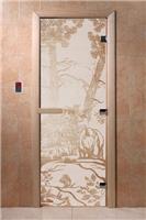 Дверь для сауны DoorWood (Дорвуд) 70x200 Основная серия Мишки в лесу (сатин) правая