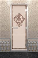 Дверь для турецкой бани DoorWood (Дорвуд) 70x190 Алюминиевый профиль Бронза матовое с рис. Версаче правая