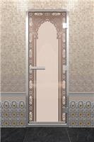 Дверь для турецкой бани DoorWood (Дорвуд) 70x190 Алюминиевый профиль Бронза матовое с рис. Восточная арка правая
