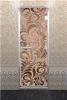 Дверь для турецкой бани DoorWood (Дорвуд) 70x190 Алюминиевый профиль Бронза матовое с рис. Хохлома правая