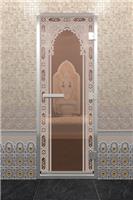 Дверь для турецкой бани DoorWood (Дорвуд) 70x190 Алюминиевый профиль Сатин с рис. Восточная арка правая