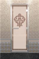 Дверь для турецкой бани DoorWood (Дорвуд) 70x200 Алюминиевый профиль Бронза матовое с рис. Версаче правая