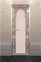 Дверь для турецкой бани DoorWood (Дорвуд) 70x200 Алюминиевый профиль Бронза матовое с рис. Восточная арка правая