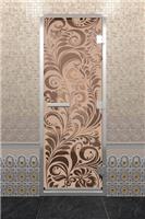 Дверь для турецкой бани DoorWood (Дорвуд) 70x200 Алюминиевый профиль Бронза матовое с рис. Хохлома правая