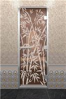 Дверь для турецкой бани DoorWood (Дорвуд) 70x200 Алюминиевый профиль Сатин с рис. Бамбук и бабочки правая
