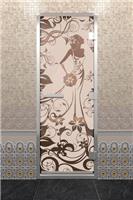 Дверь для турецкой бани DoorWood (Дорвуд) 80x200 Алюминиевый профиль Бронза матовое с рис. Девушка в цветах правая