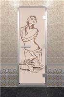 Дверь для турецкой бани DoorWood (Дорвуд) 80x200 Алюминиевый профиль Бронза матовое с рис. Искушение правая