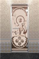 Дверь для турецкой бани DoorWood (Дорвуд) 80x200 Алюминиевый профиль Бронза матовое с рис. Посейдон правая