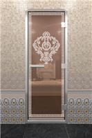 Дверь для турецкой бани DoorWood (Дорвуд) 80x200 Алюминиевый профиль Бронза с рис. Версаче правая