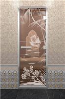 Дверь для турецкой бани DoorWood (Дорвуд) 90x200 Алюминиевый профиль Бронза с рис. Голубая лагуна правая