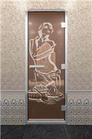 Дверь для турецкой бани DoorWood (Дорвуд) 90x200 Алюминиевый профиль Бронза с рис. Искушение правая