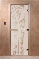 Дверь для сауны DoorWood (Дорвуд) 70x200 Основная серия Весна цветы (сатин) правая