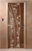 Дверь для сауны DoorWood (Дорвуд) 70x170 Основная серия Весна цветы (бронза) левая