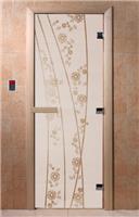 Дверь для сауны DoorWood (Дорвуд) 70x170 Основная серия Весна цветы (сатин) левая