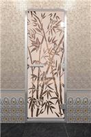 Дверь для турецкой бани DoorWood (Дорвуд) 80x190 Алюминиевый профиль Бронза матовое с рис. Бамбук и бабочки левая