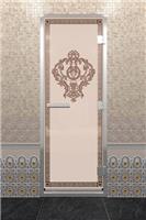 Дверь для турецкой бани DoorWood (Дорвуд) 70x200 Алюминиевый профиль Бронза матовое с рис. Версаче левая
