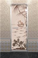 Дверь для турецкой бани DoorWood (Дорвуд) 70x190 Алюминиевый профиль Бронза матовое с рис. Голубая лагуна левая