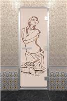Дверь для турецкой бани DoorWood (Дорвуд) 70x200 Алюминиевый профиль Бронза матовое с рис. Искушение левая