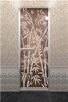 Дверь для турецкой бани DoorWood (Дорвуд) 80x190 Алюминиевый профиль Бронза с рис. Бамбук и бабочки левая