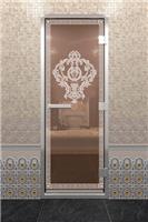 Дверь для турецкой бани DoorWood (Дорвуд) 80x200 Алюминиевый профиль Бронза с рис. Версаче левая