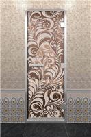 Дверь для турецкой бани DoorWood (Дорвуд) 90x200 Алюминиевый профиль Бронза с рис. Хохлома левая