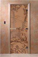Дверь для сауны DoorWood (Дорвуд) 70x170 Основная серия Мишки в лесу (бронза матовая) левая