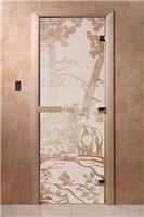 Дверь для сауны DoorWood (Дорвуд) 70x170 Основная серия Мишки в лесу (сатин) левая