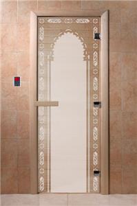 Дверь для сауны DoorWood (Дорвуд) 70x190 Основная серия Восточная арка (сатин) правая