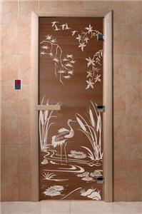 Дверь для сауны DoorWood (Дорвуд) 60x180 Основная серия Камышовый рай (бронза) правая