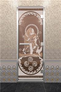 Дверь для турецкой бани DoorWood (Дорвуд) 70x200 Алюминиевый профиль Сатин с рис. Посейдон правая