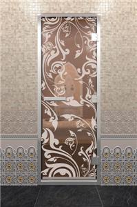 Дверь для турецкой бани DoorWood (Дорвуд) 90x200 Алюминиевый профиль Бронза с рис. Венеция правая