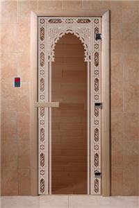 Дверь для сауны DoorWood (Дорвуд) 70x180 Основная серия Восточная арка (бронза) левая