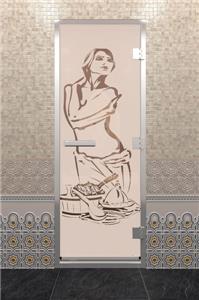 Дверь для турецкой бани DoorWood (Дорвуд) 90x200 Алюминиевый профиль Бронза матовое с рис. Искушение левая