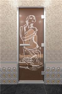 Дверь для турецкой бани DoorWood (Дорвуд) 80x200 Алюминиевый профиль Бронза с рис. Искушение левая