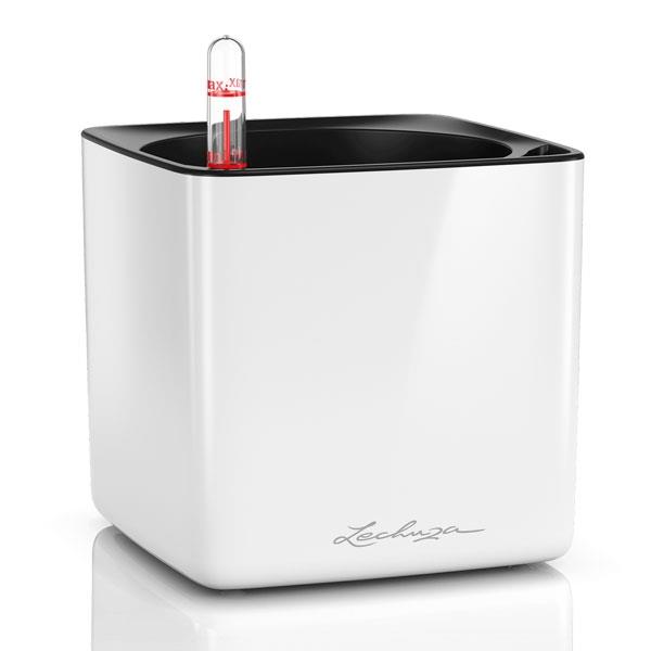 Кашпо (вазон) Lechuza (Лечуза) Cube Glossy 14 белый блестящий