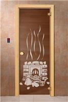 Дверь для сауны DoorWood (Дорвуд) 70x190 Классика Банька бронза, круглая ручка с защёлкой (хвоя) лев