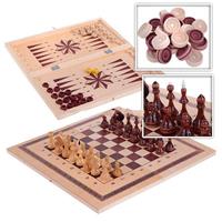 Игра 3 в 1: шашки, шахматы, нарды с деревянными фигурами