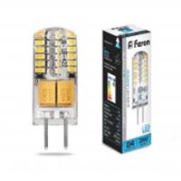 Лампа 3W Led Feron G4 12V 6400K силикон 11x38мм, Китай, код 05203080147, штрихкод 462709738449, артикул 25533