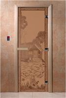 Дверь для сауны DoorWood (Дорвуд) 80x180 Основная серия Банька в лесу (бронза матовое) правая