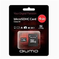 Карта флэш-памяти MicroSD 4 Гб Qumo +SD адаптером (class 10) 110525