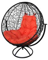 Стул (кресло) Мебельторг Кокон, круглое вращающееся (коричн, подушка крас)