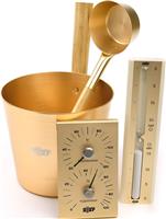 Набор шайка + термогигрометр + ковш + песочные часы, OXY-M GOLD-4, золотой