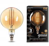 Лампа Gauss LED Vintage Filament G200 8W E27 200*300mm Amber 780lm 2400K, КИТАЙ, код 05103260054, штрихкод 463003297058, артикул 153802008