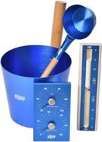 Набор шайка + термогигрометр + ковш + песочные часы, OXY-M BLUE-4, синий
