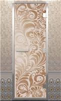 Дверь для турецкой бани DoorWood (Дорвуд) 80x200 Алюминиевый профиль Сатин с рис. Хохлома левая