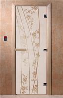 Дверь для сауны DoorWood (Дорвуд) 80x210 Основная серия Весна цветы (сатин), правая