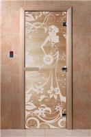 Дверь для сауны DoorWood (Дорвуд) 90x210 Основная серия Девушка в цветах (сатин), правая